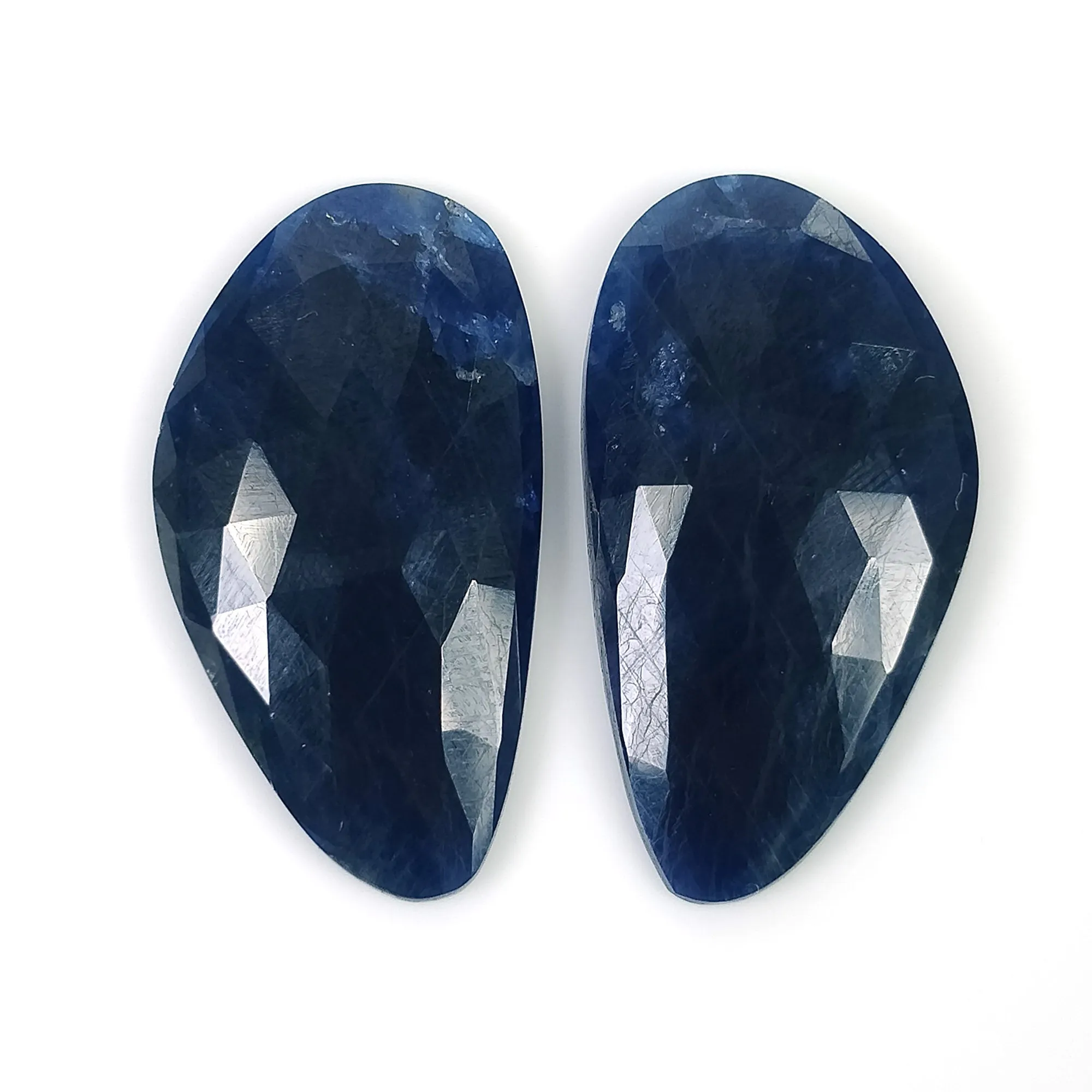 BLUE SAPPHIRE Gemstone Rose Cut : 33.00cts Natural Untreated Unheated Sapphire Uneven Shape 28*15mm Pair (With Video)