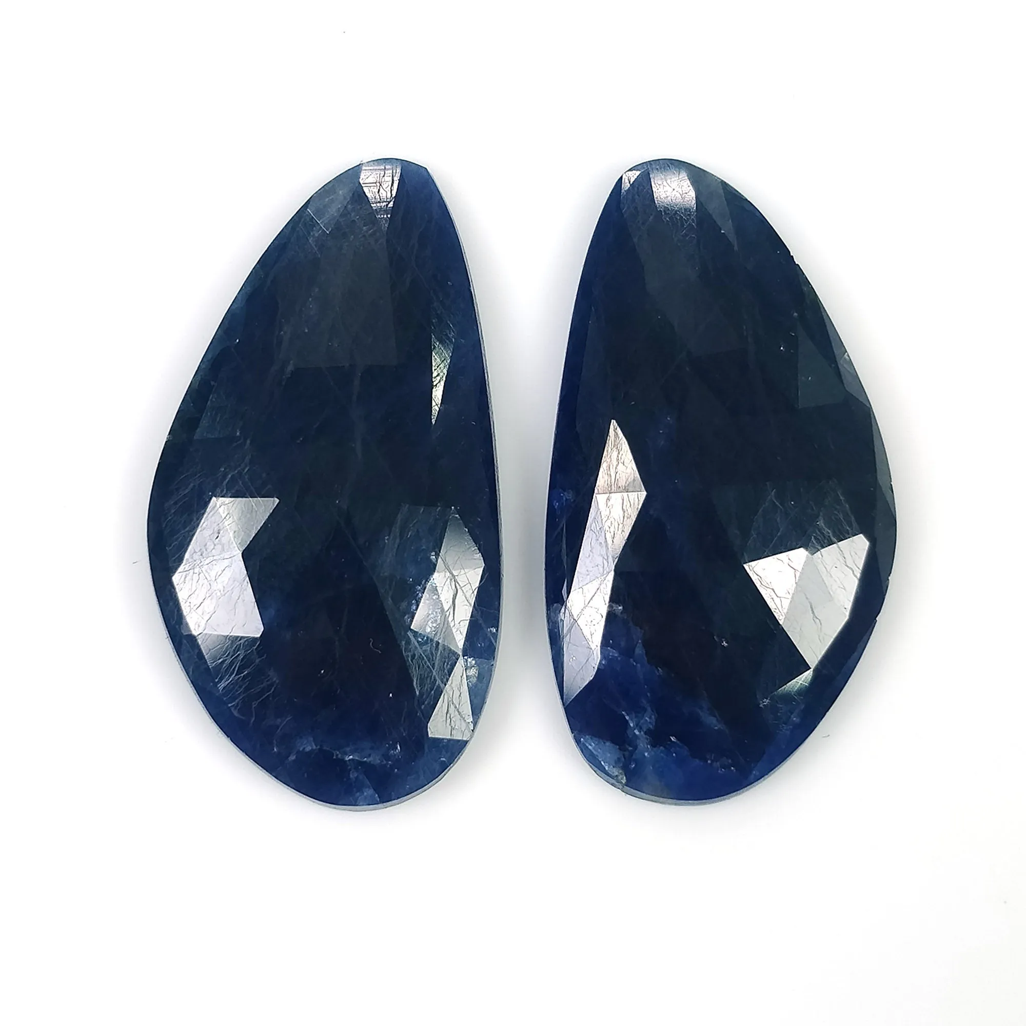 BLUE SAPPHIRE Gemstone Rose Cut : 33.00cts Natural Untreated Unheated Sapphire Uneven Shape 28*15mm Pair (With Video)