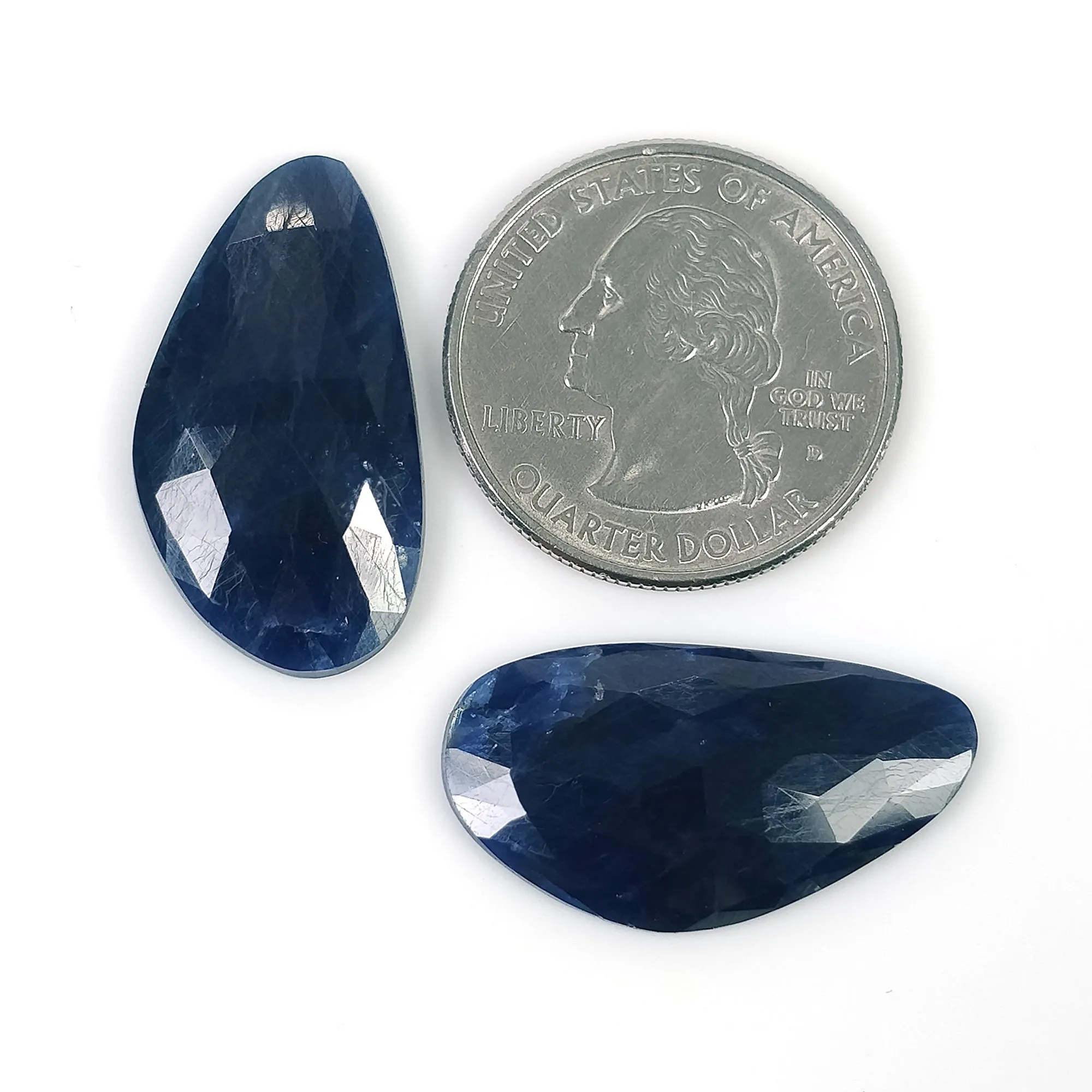 BLUE SAPPHIRE Gemstone Rose Cut : 33.00cts Natural Untreated Unheated Sapphire Uneven Shape 28*15mm Pair (With Video)