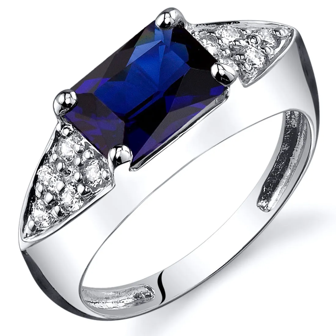 Blue Sapphire Radiant Cut Sterling Silver Ring Size 7