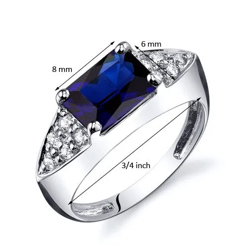 Blue Sapphire Radiant Cut Sterling Silver Ring Size 7