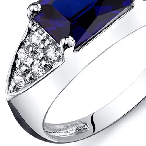 Blue Sapphire Radiant Cut Sterling Silver Ring Size 7