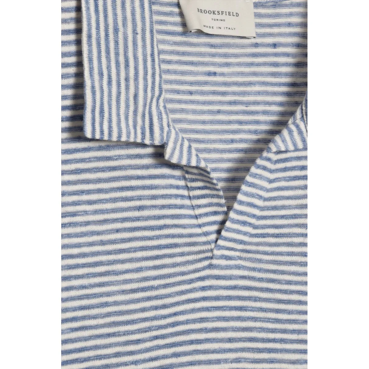 Brooksfield Polo striped linen blend azzurro/latte