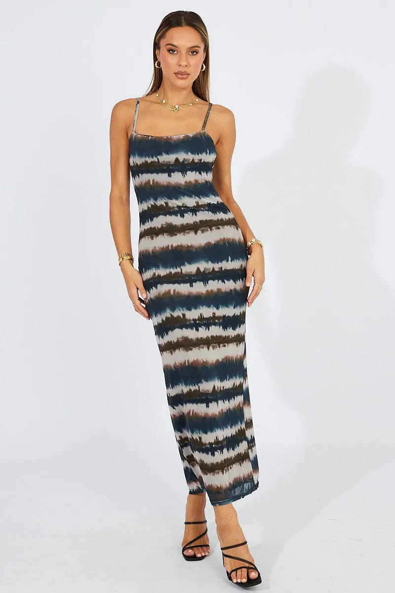 Brown Abstract Bodycon Maxi Dress Mesh