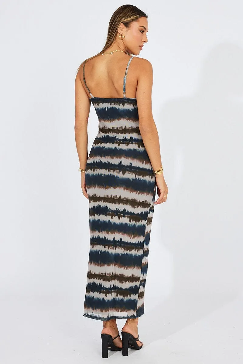 Brown Abstract Bodycon Maxi Dress Mesh