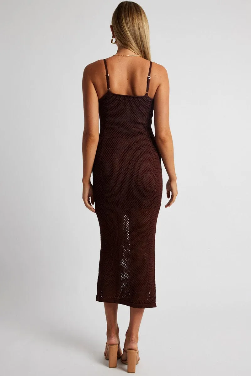 Brown Knit Midi Dress Sleeveless