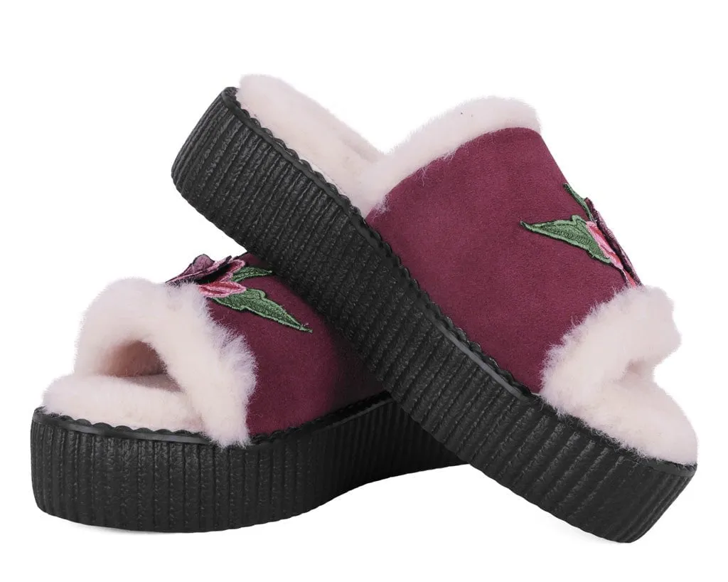 Burgundy Wool Flower Slide