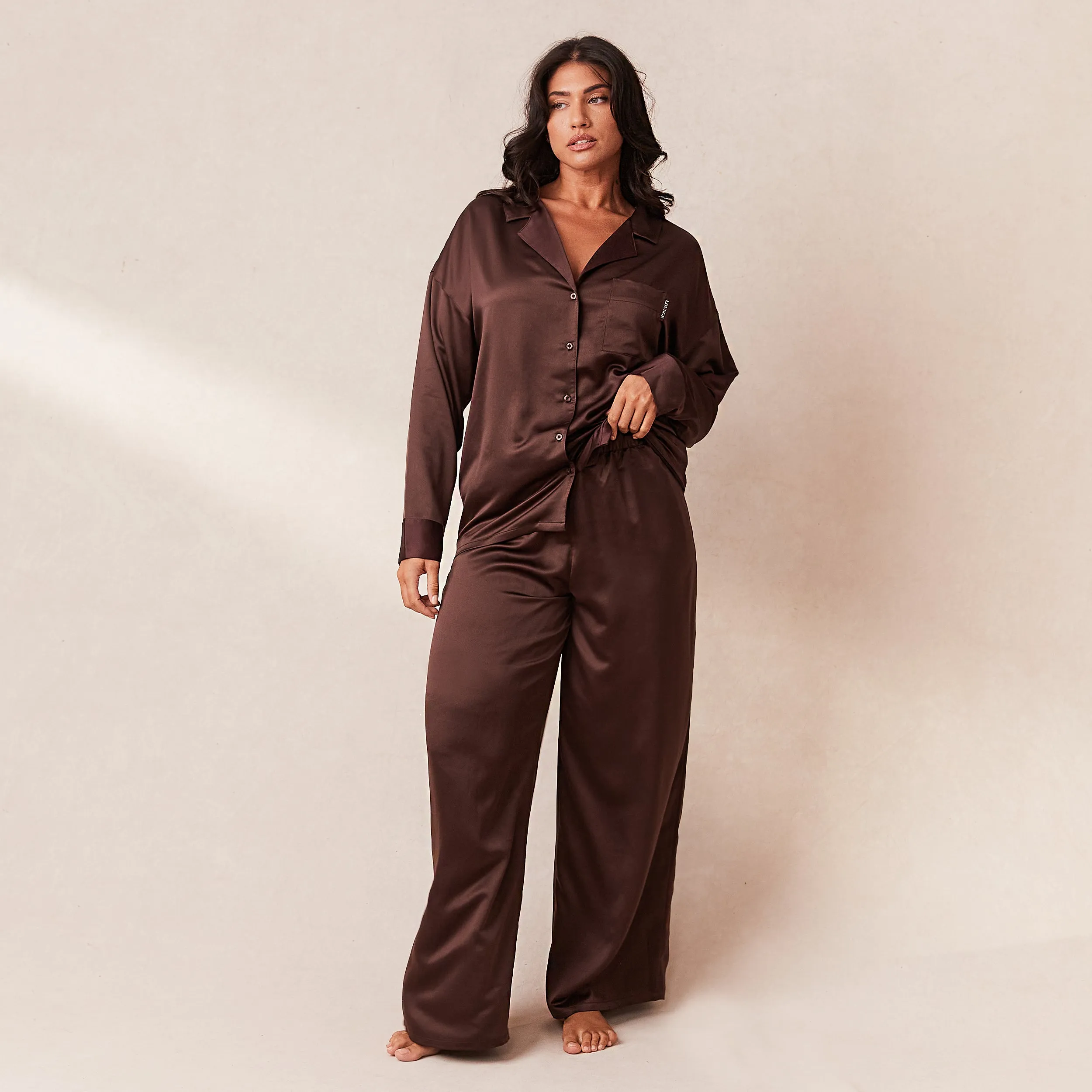 Classic Satin Pyjama Shirt - Chocolate