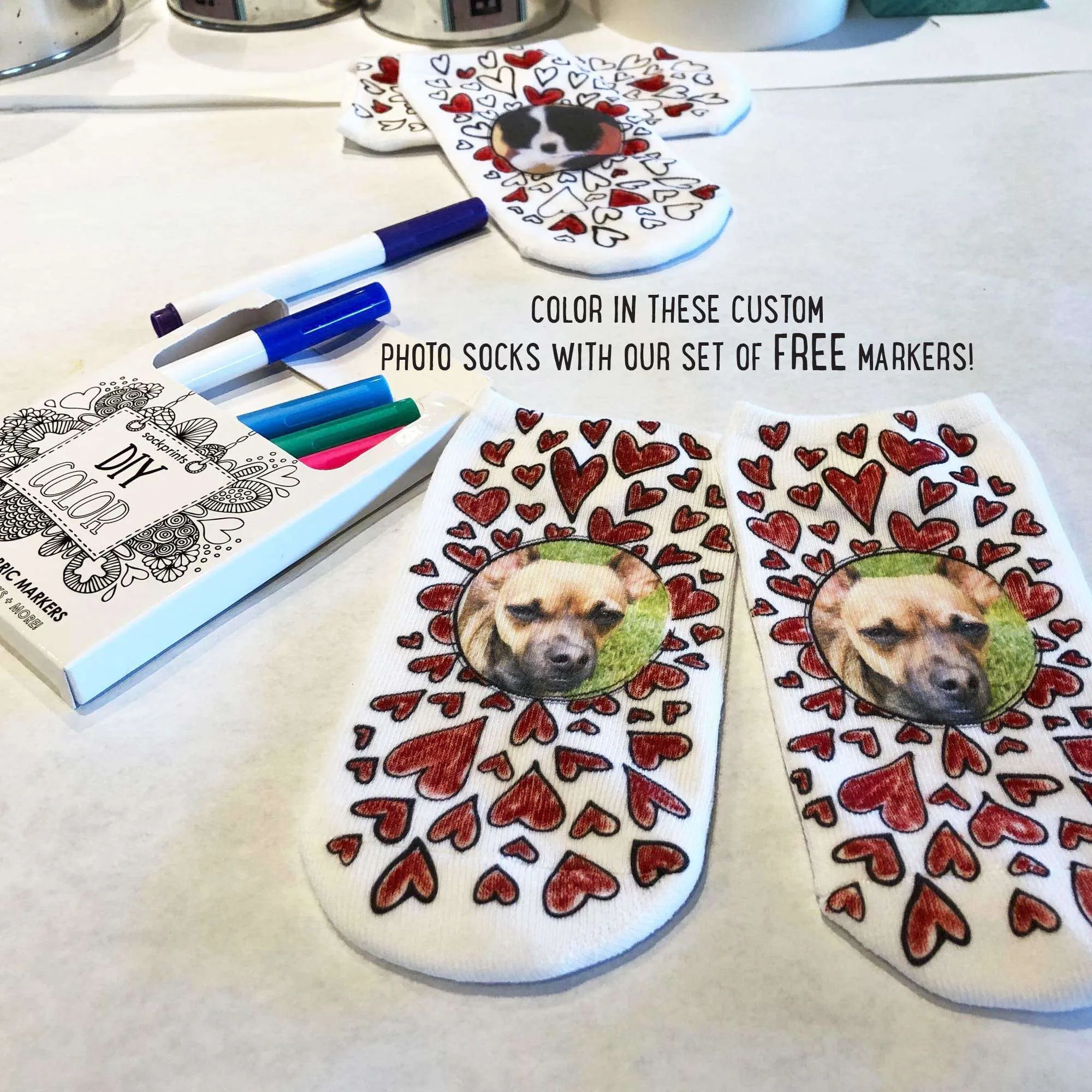 Color In Photo Socks with Heart Design – Markers Included