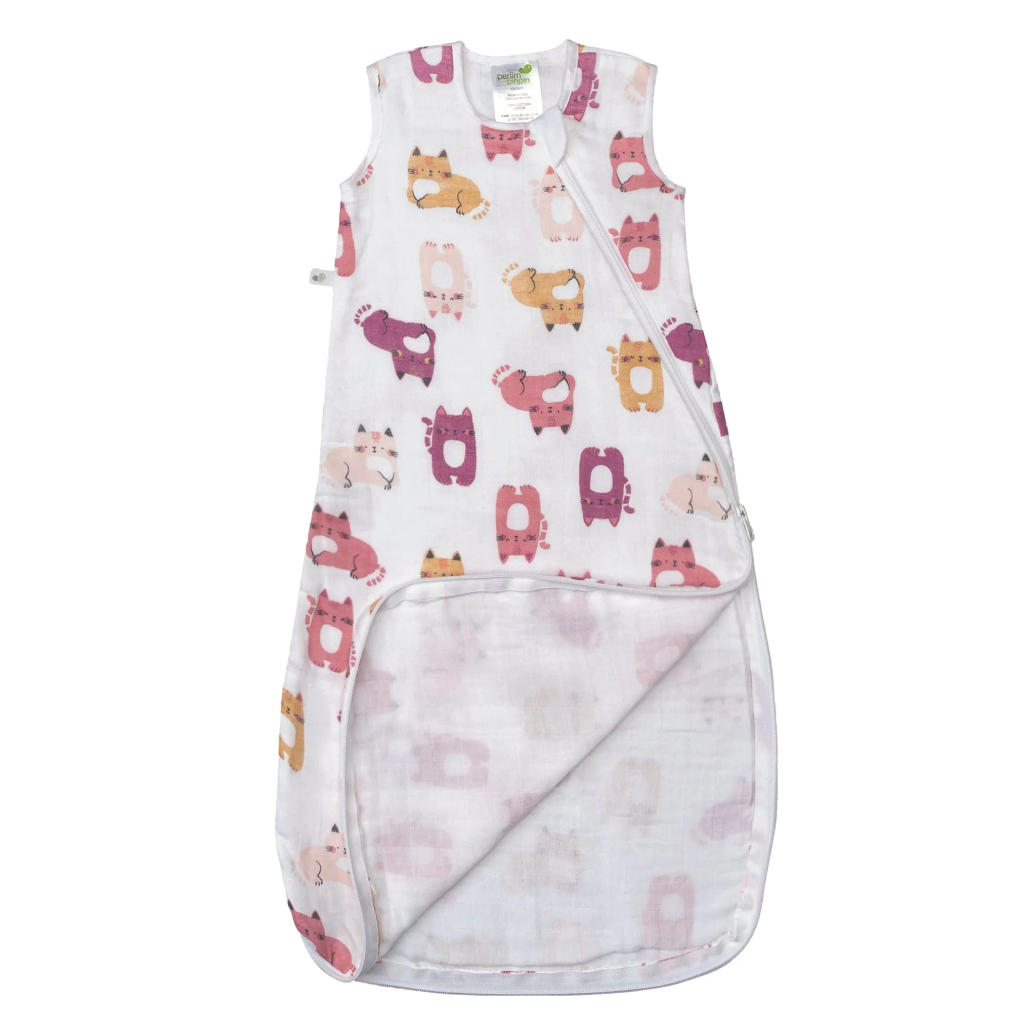 Cotton muslin sleep sack - Cats (0.7 tog)