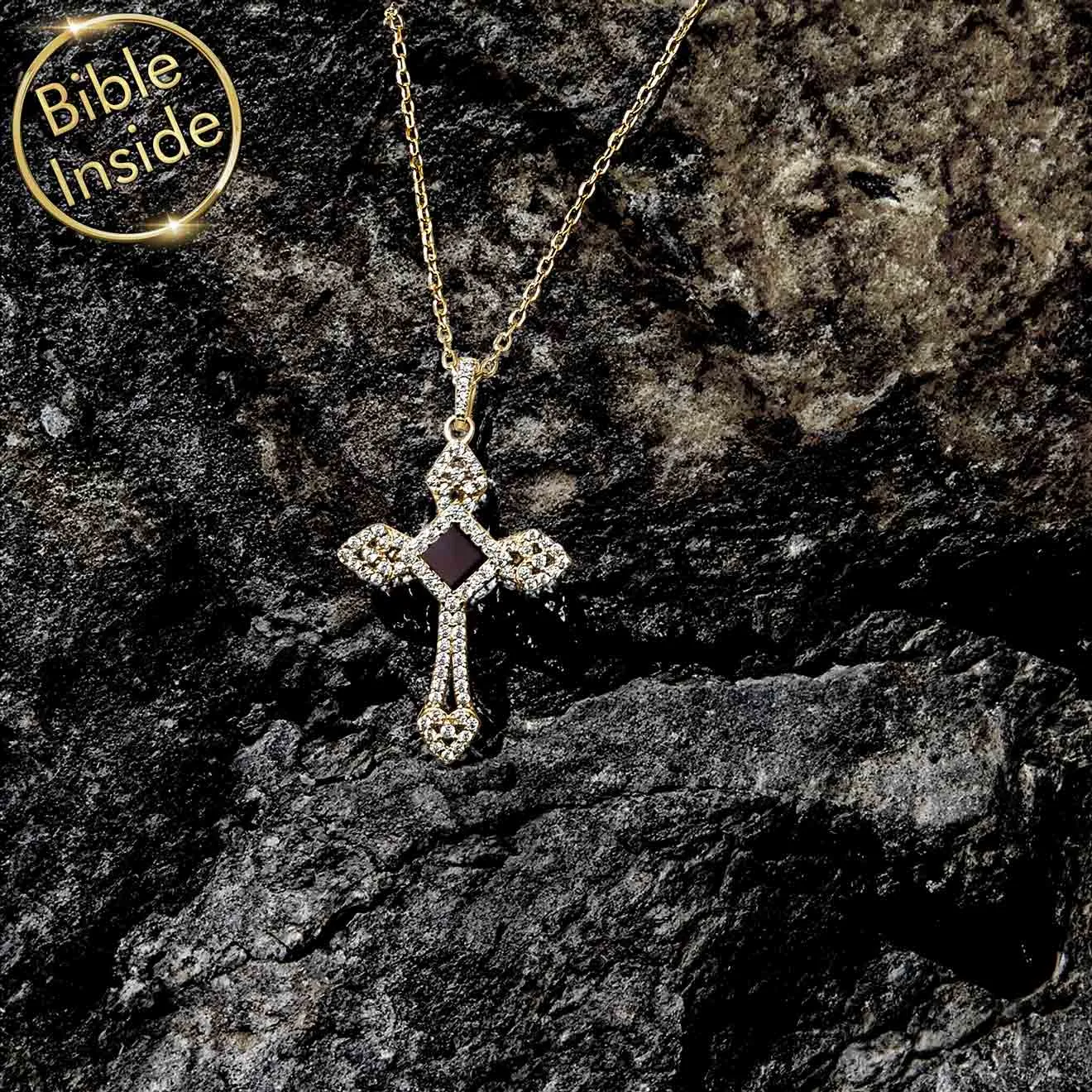 Cross Pendant for Women with Nano Bible