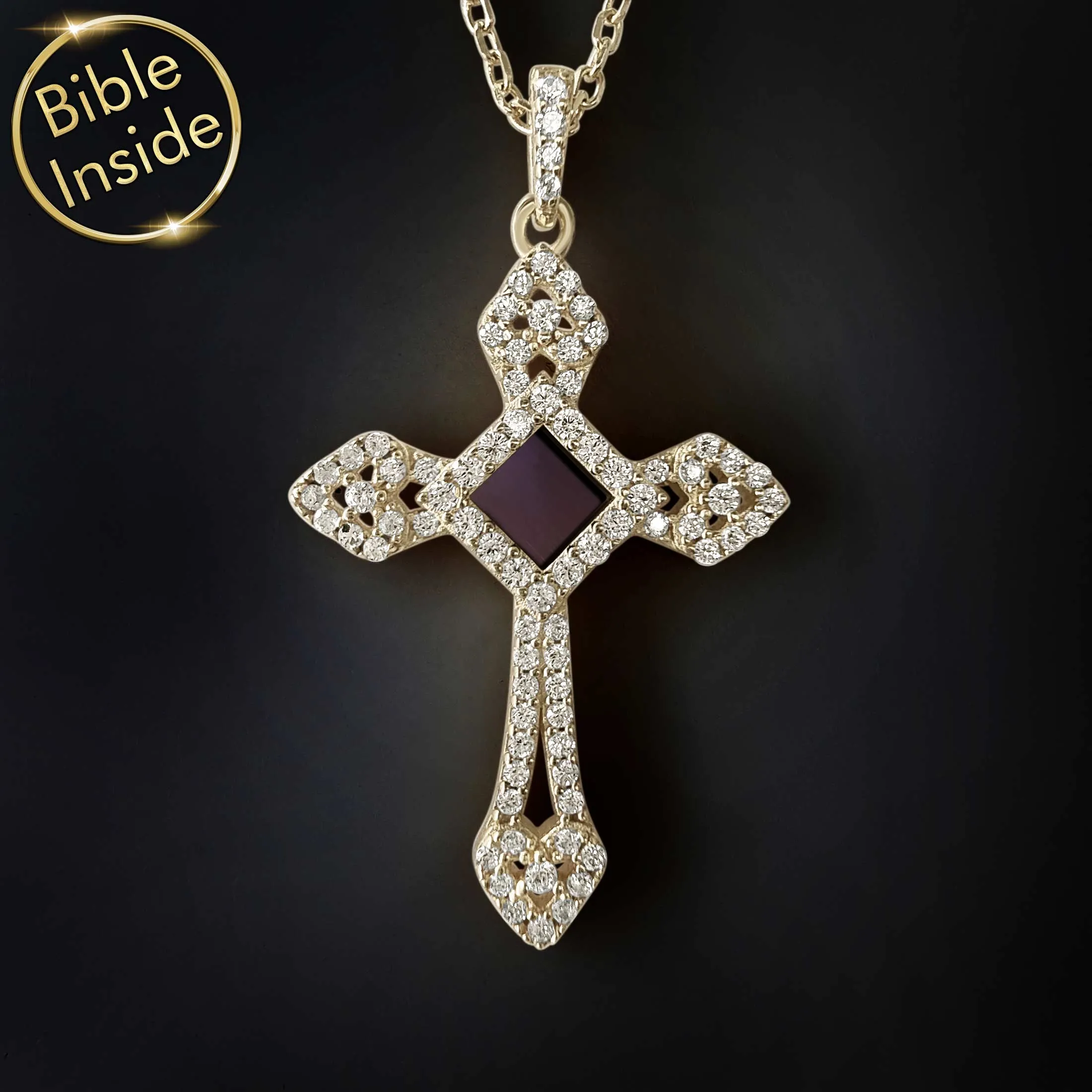 Cross Pendant for Women with Nano Bible