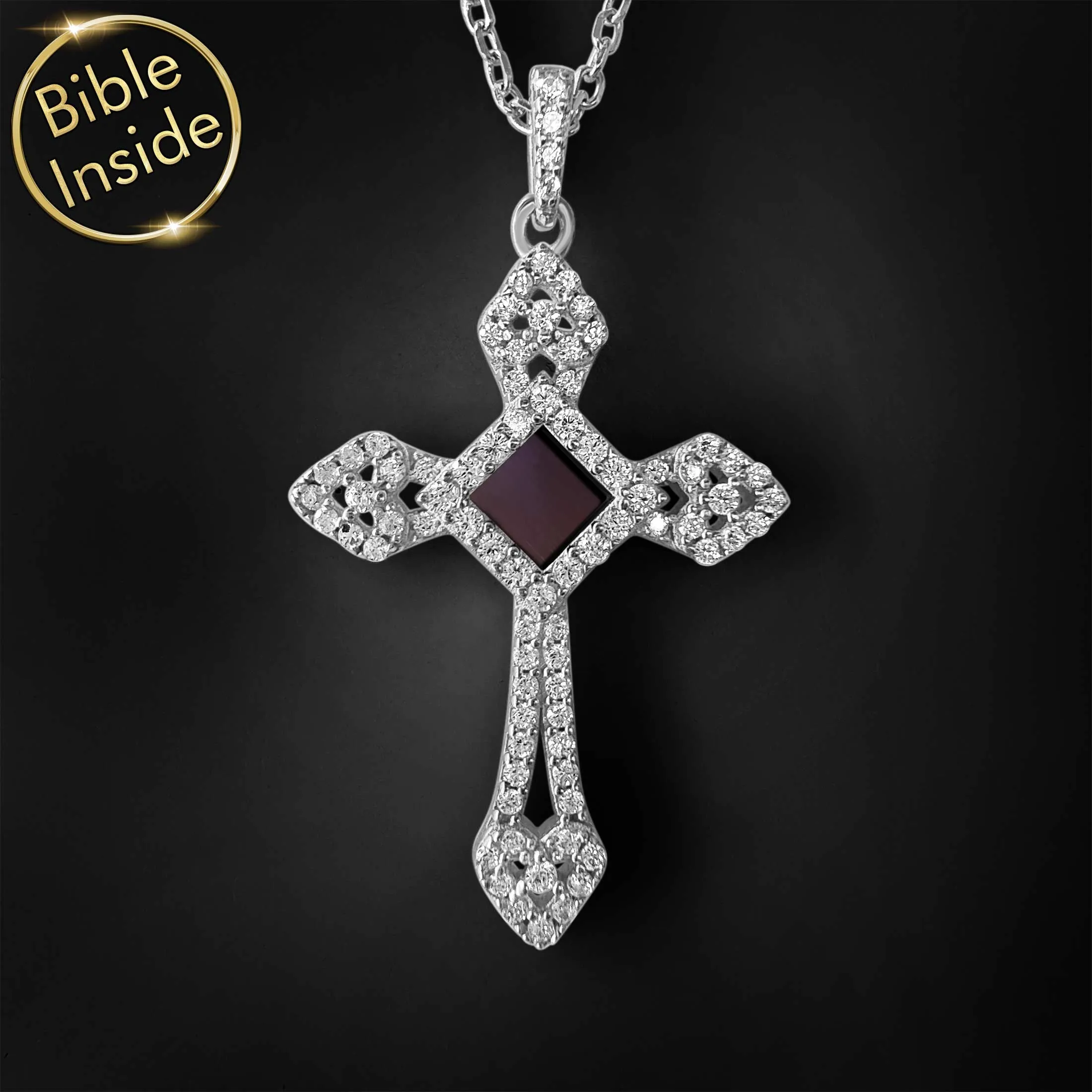 Cross Pendant for Women with Nano Bible