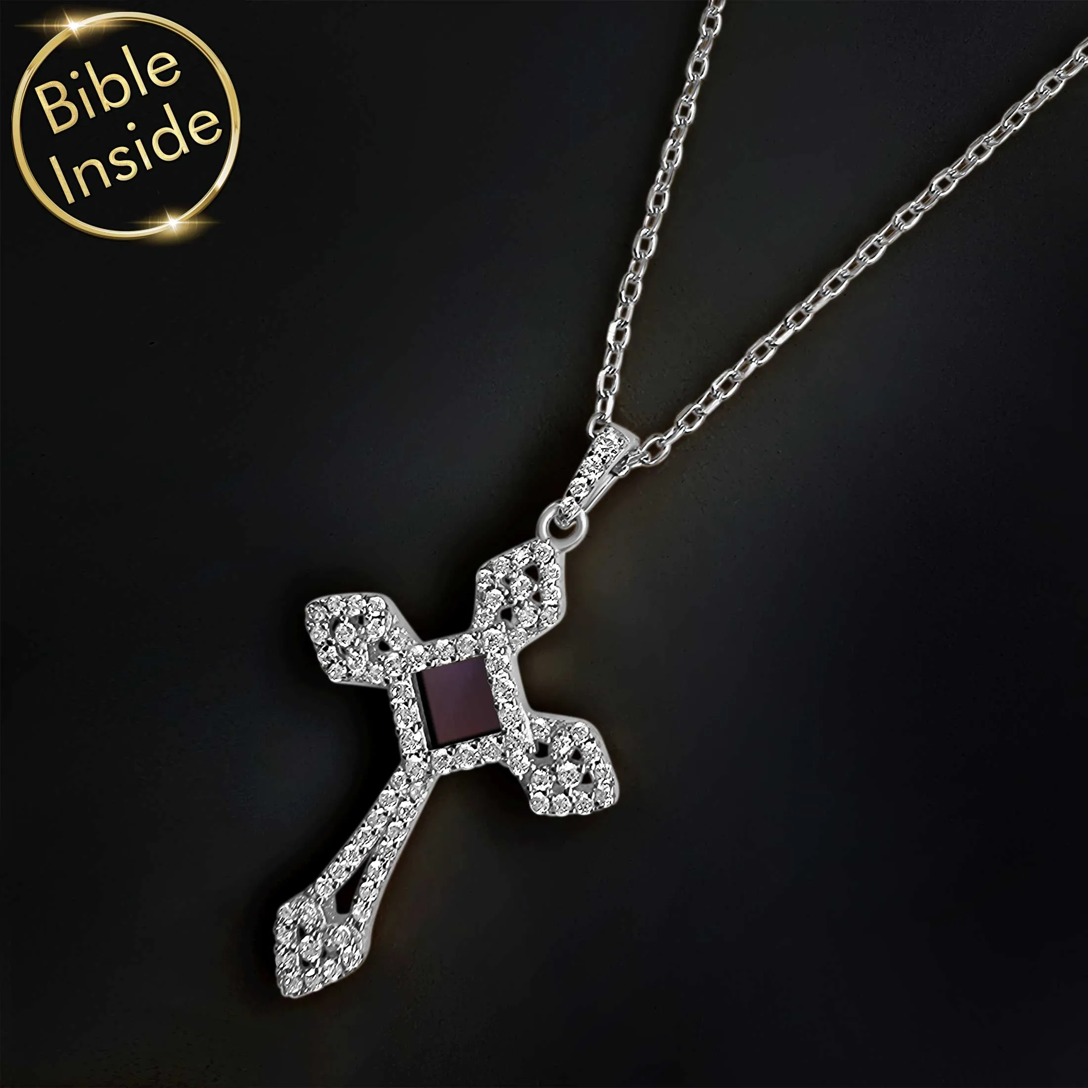 Cross Pendant for Women with Nano Bible