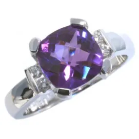 Cushion Amethyst and Diamond ring