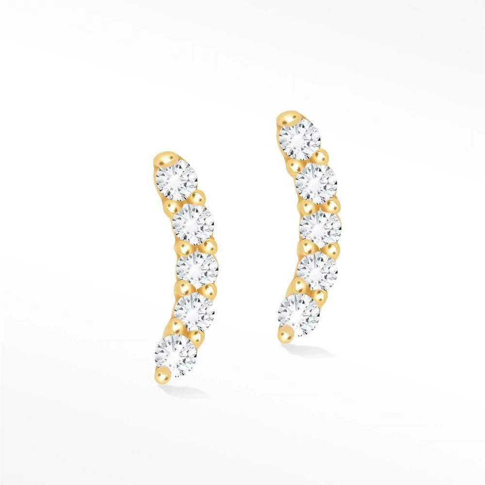 Diamond Push Back Earrings Climber 14k Yellow