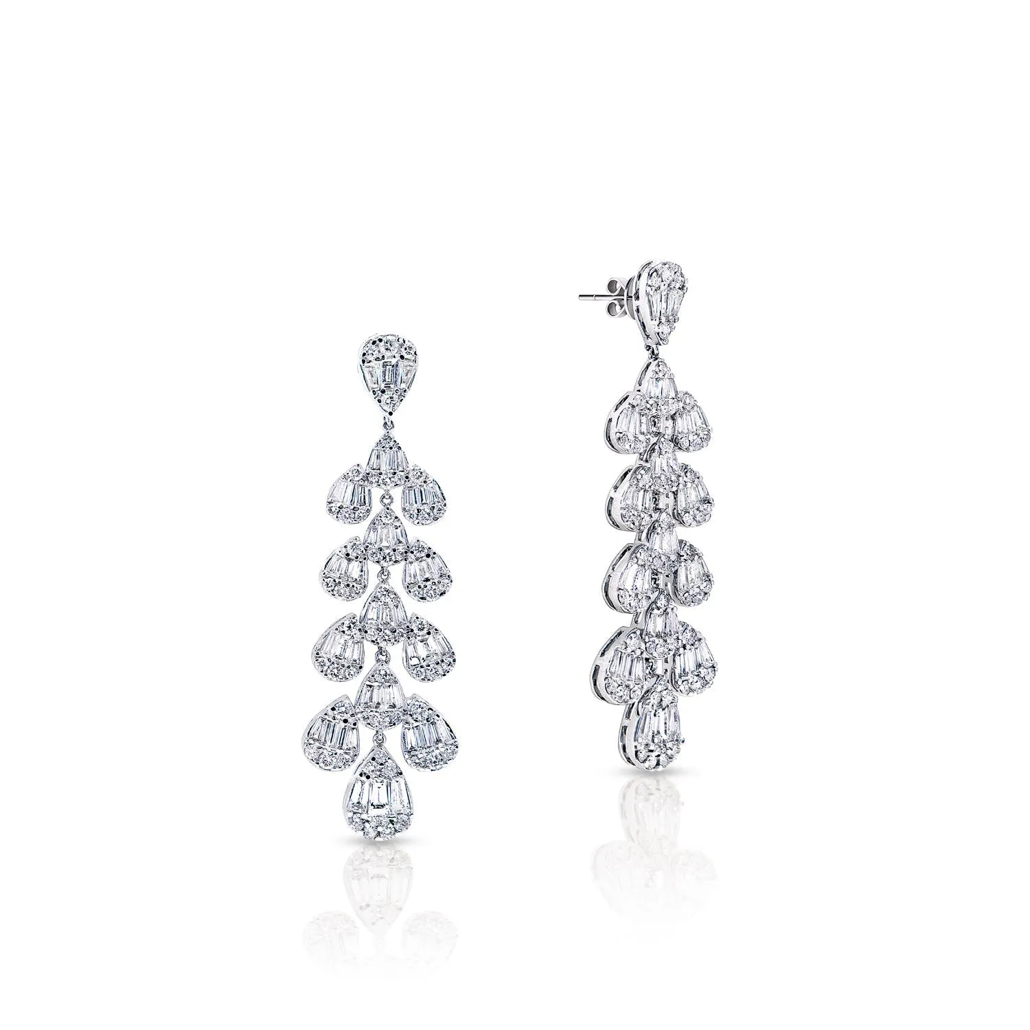 Eloise 6 Carat Baguette and Round Hanging Earth Mined Diamond Earrings in 14 karat White Gold