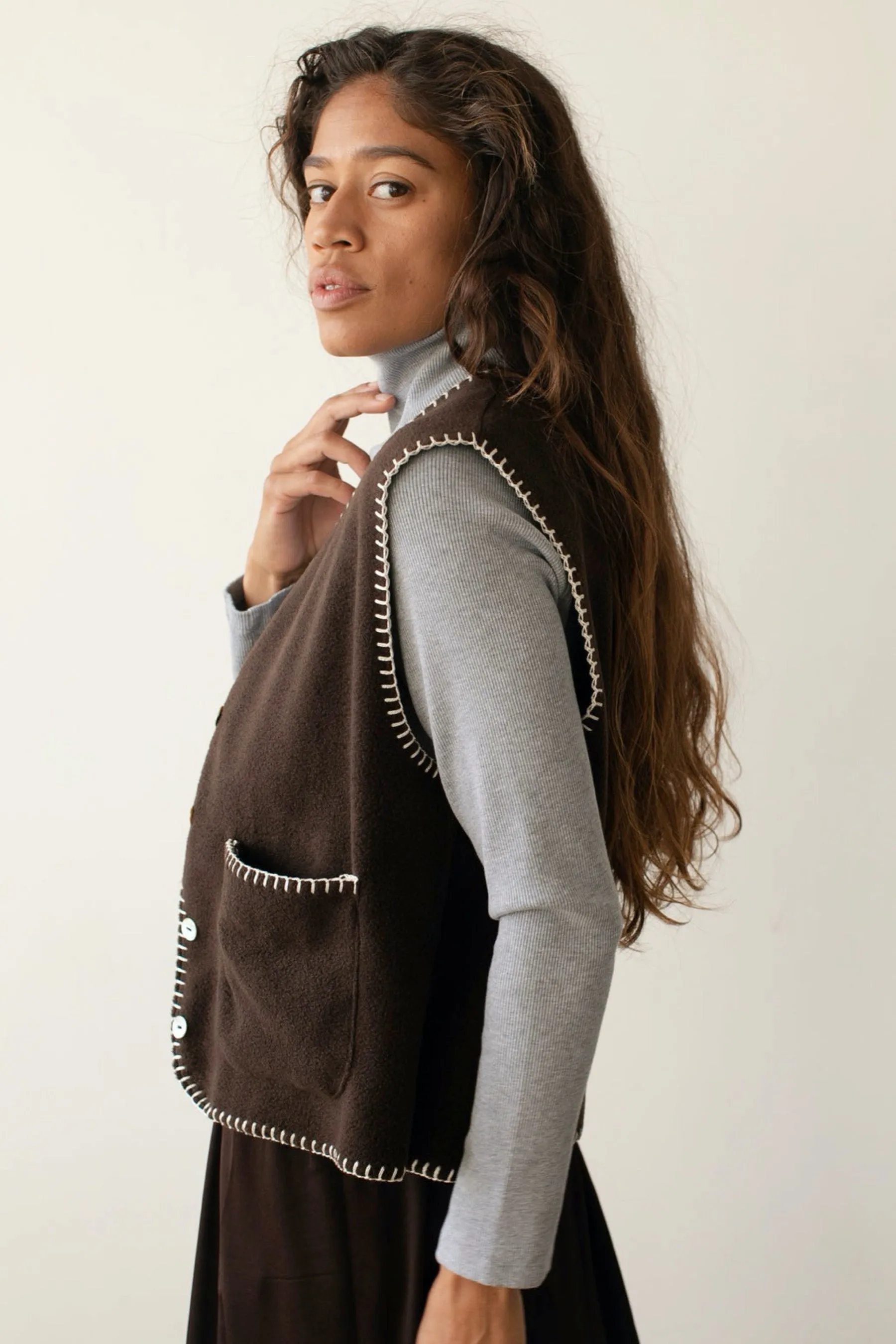 Espresso Polar Fleece Stitch Vest