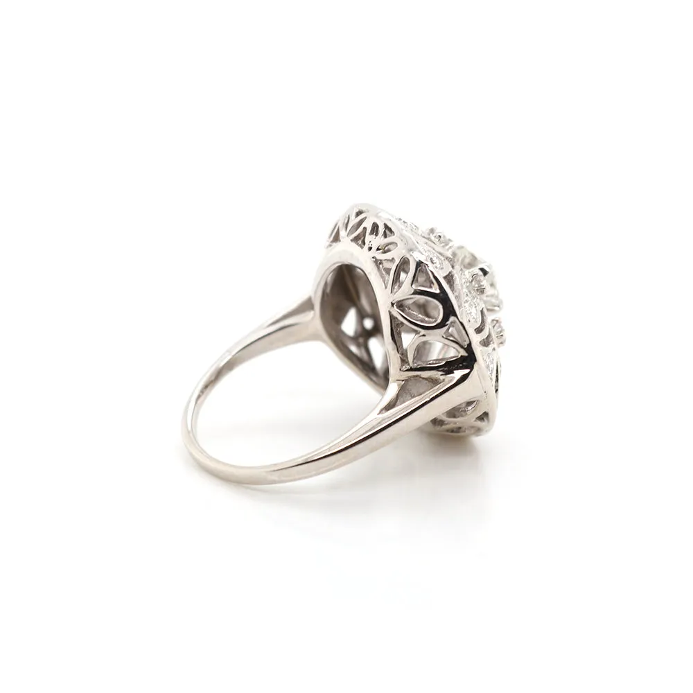 Estate 14k White Gold Floral Top Diamond Ring