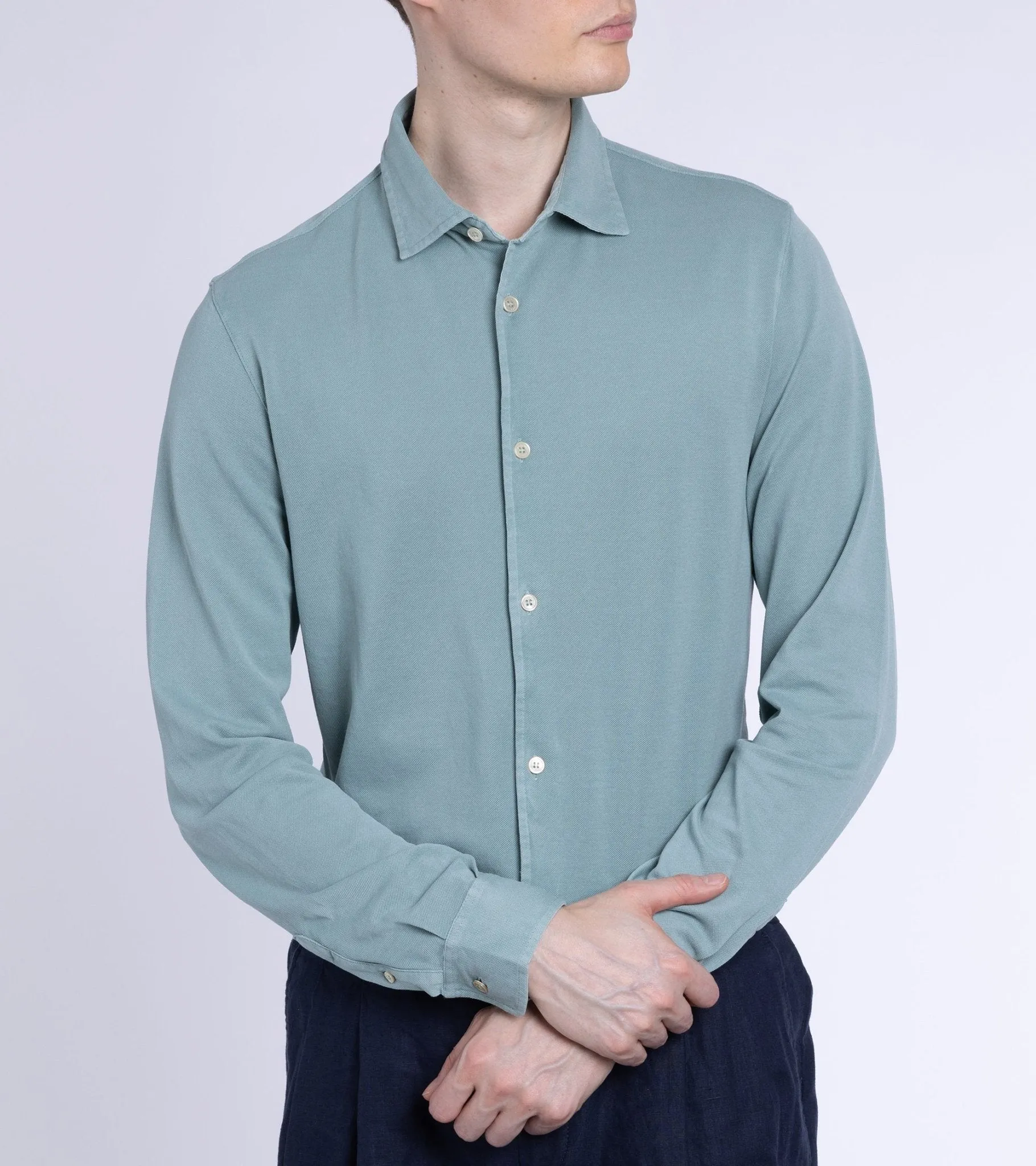 Fedeli Light Cotton Pique Shirt: Pale Green