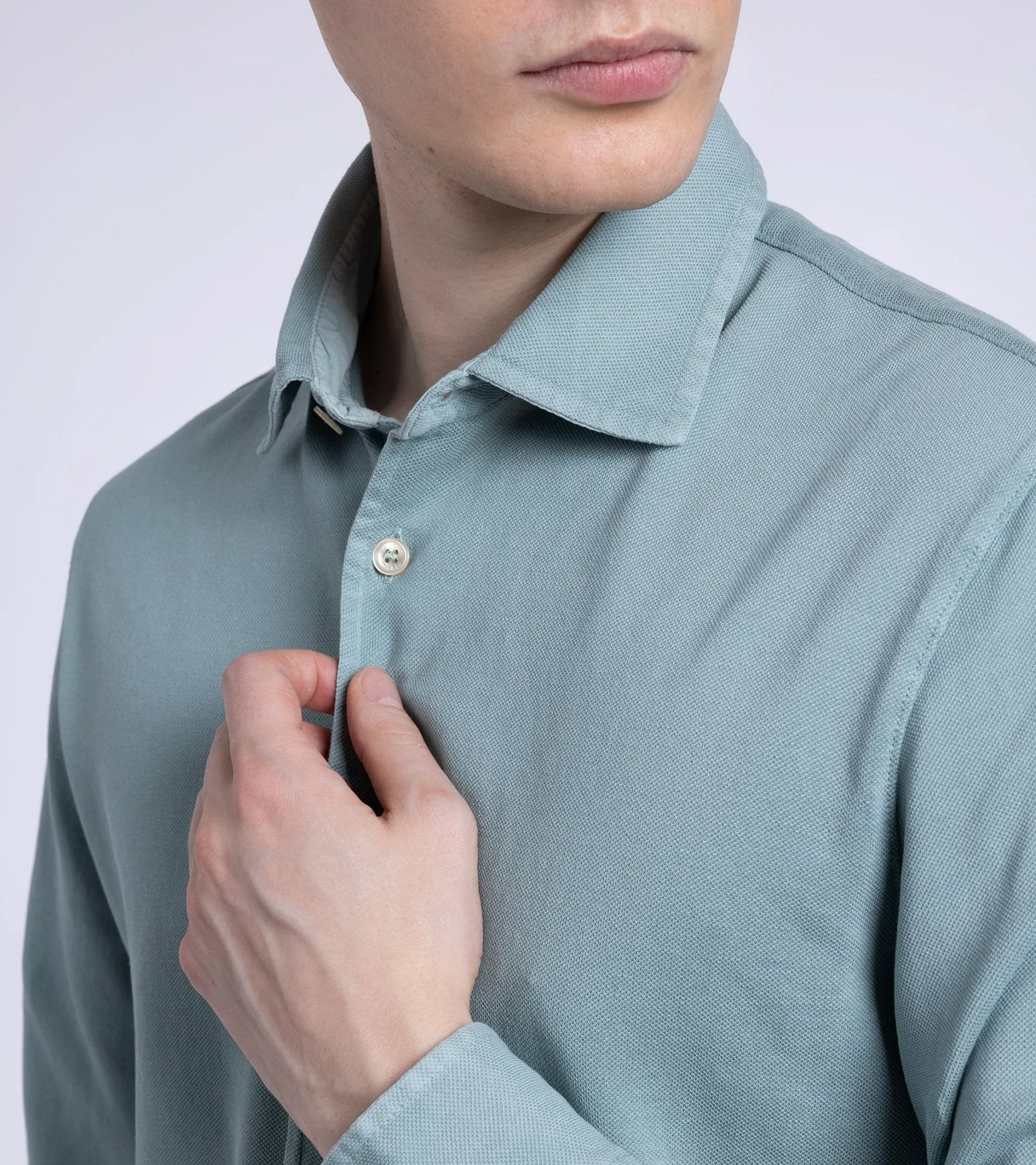 Fedeli Light Cotton Pique Shirt: Pale Green