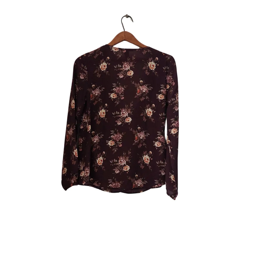 Forever 21 Plum Floral Printed Wrap Shirt | Pre Loved |