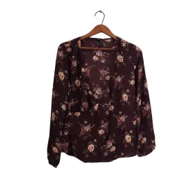 Forever 21 Plum Floral Printed Wrap Shirt | Pre Loved |