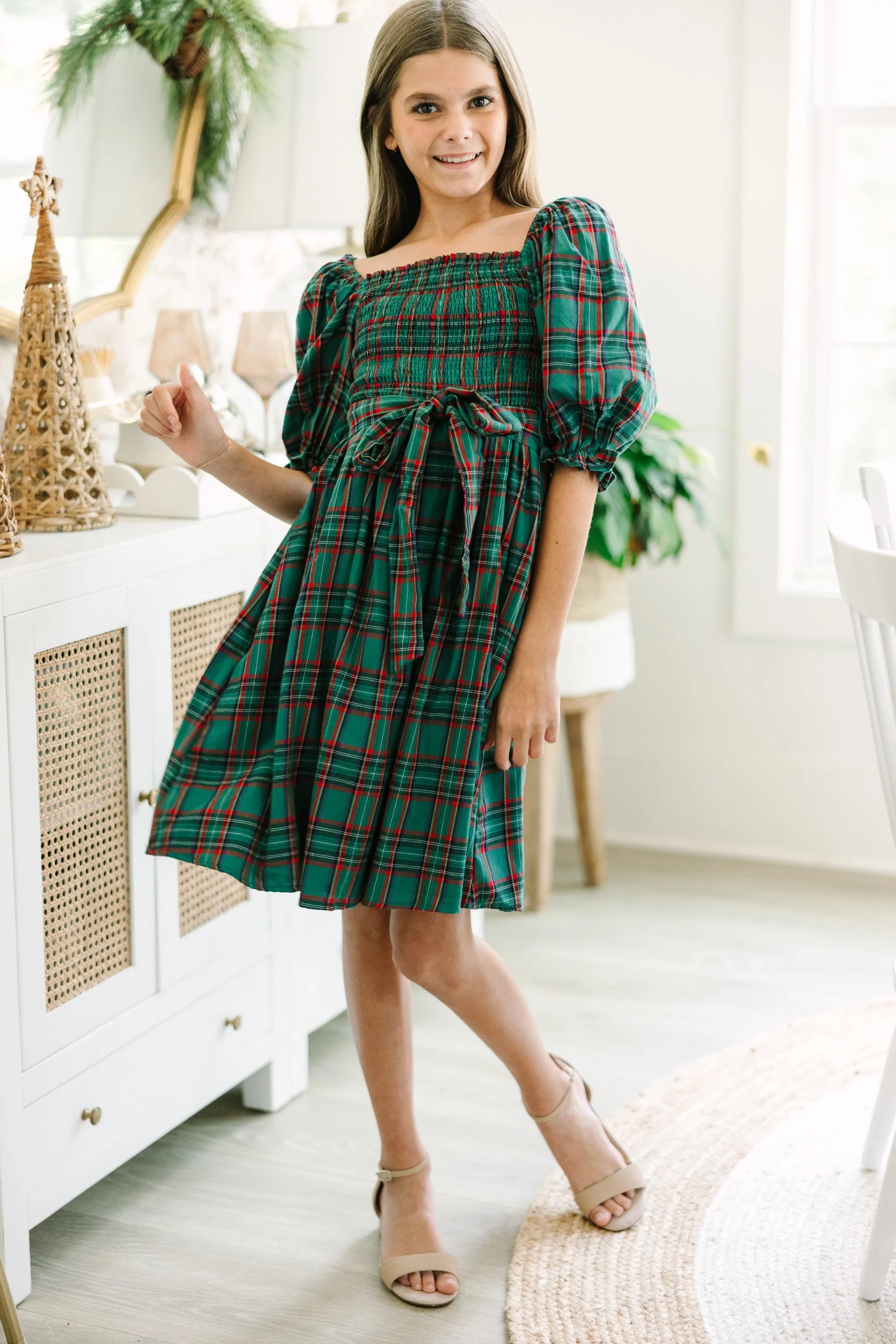 Girls: All I Want Green Tartan Plaid Dress