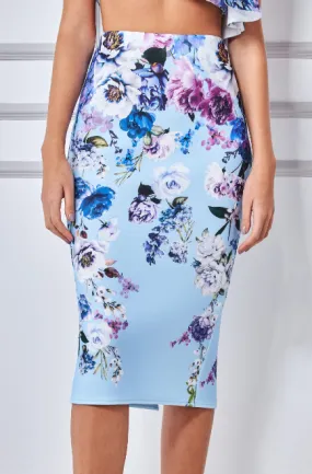 Goddiva Scuba Foam Floral Print Skirt