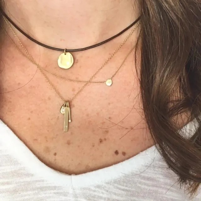 Gold Bar, Knub & Diamond Necklace