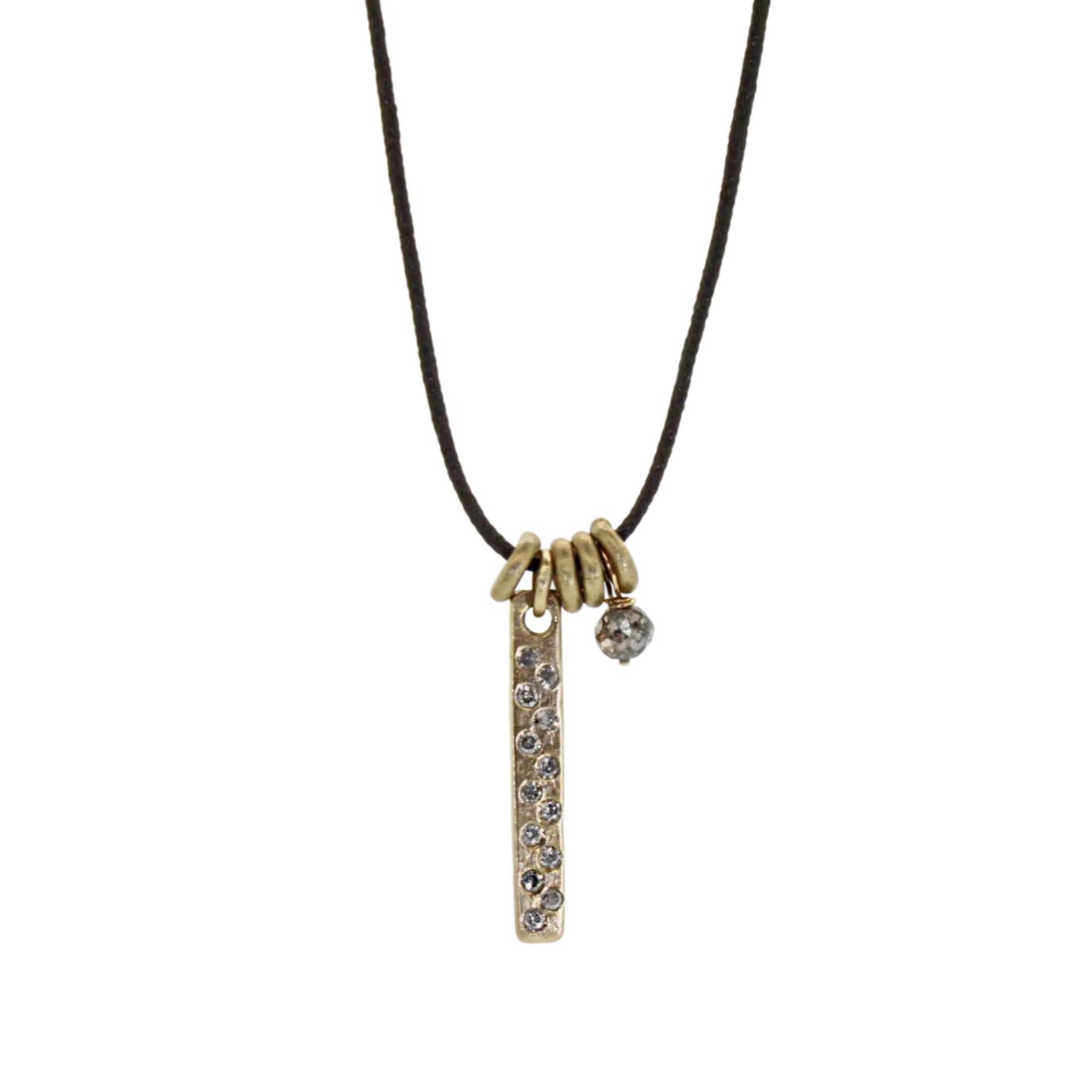 Gold Pave Diamond Bar Charm Necklace