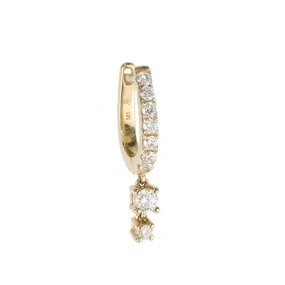 Gold Pave Diamond Mini Oval Hoop Earring with Double Diamond Dangle