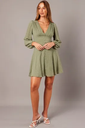 Green Fit And Flare Dress Long Sleeve