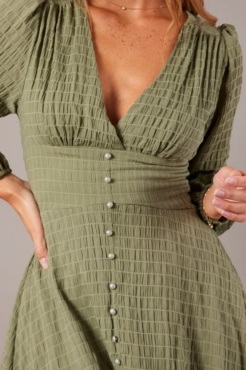 Green Fit And Flare Dress Long Sleeve