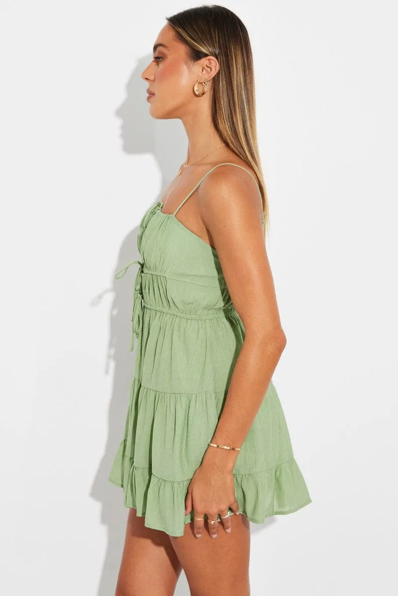 Green Fit And Flare Dress Strappy