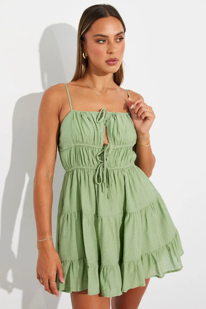 Green Fit And Flare Dress Strappy