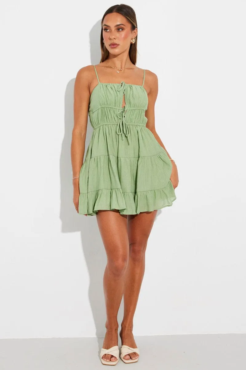 Green Fit And Flare Dress Strappy