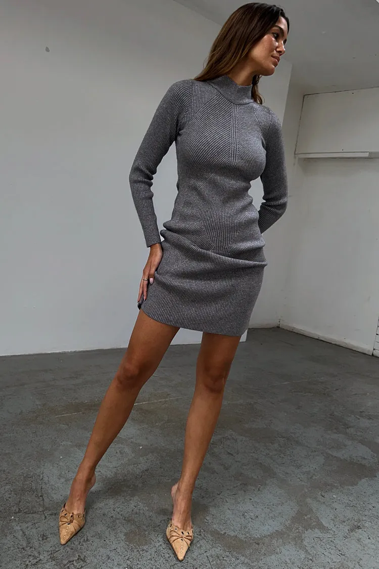 Gunmetal Rib Knit Mini Suki Dress