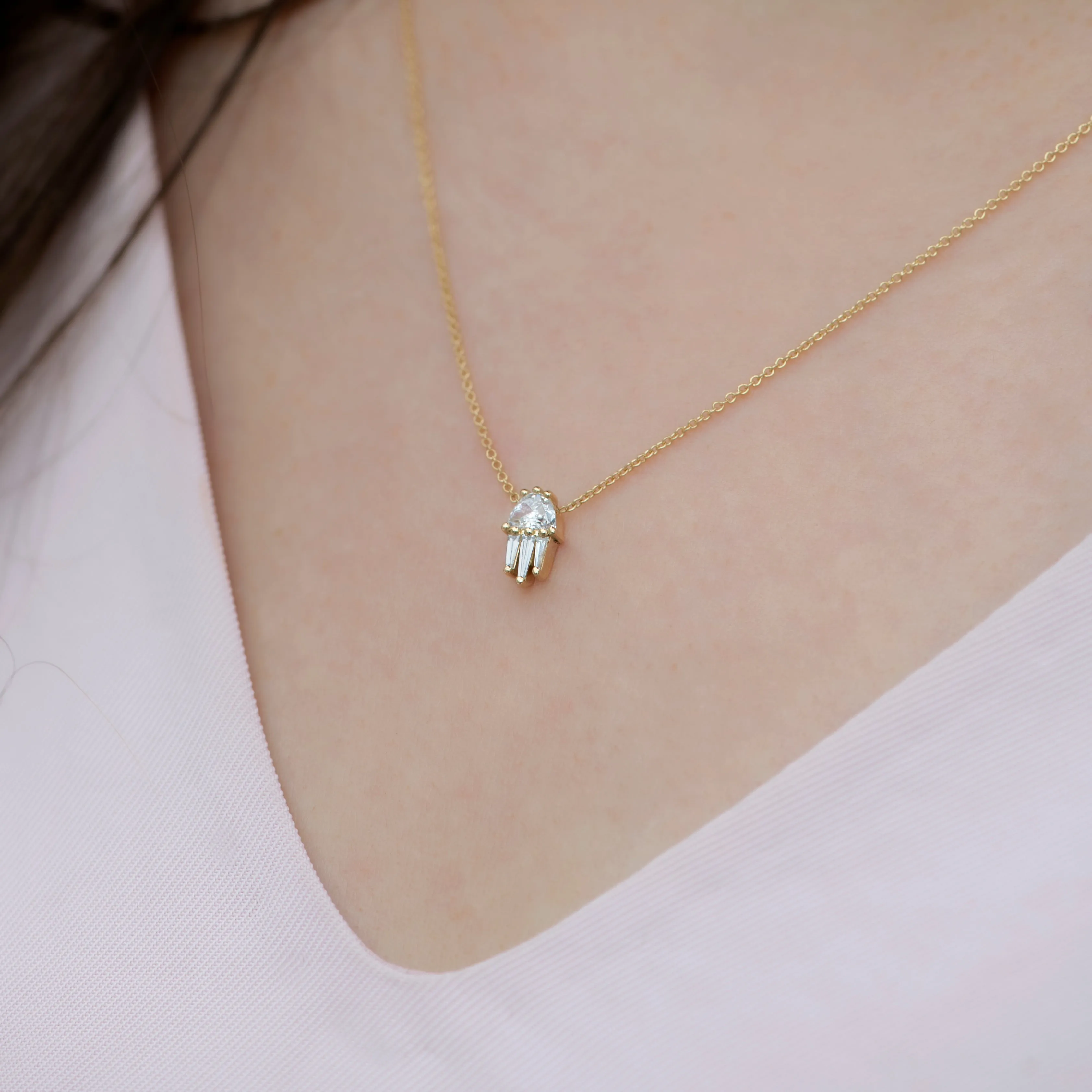 Half Moon Diamond and Gold Necklace - The Moon Beam