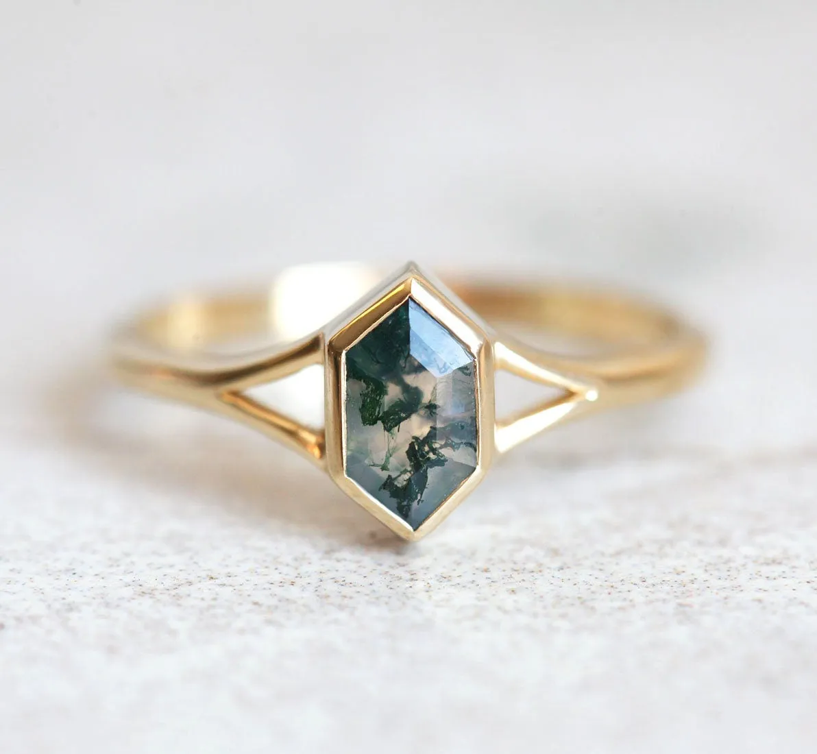 Hexagon Diamond Ring With Side Diamonds