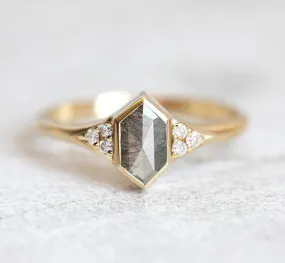 Hexagon Diamond Ring With Side Diamonds