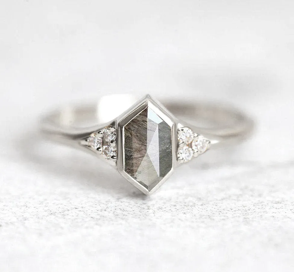 Hexagon Diamond Ring With Side Diamonds