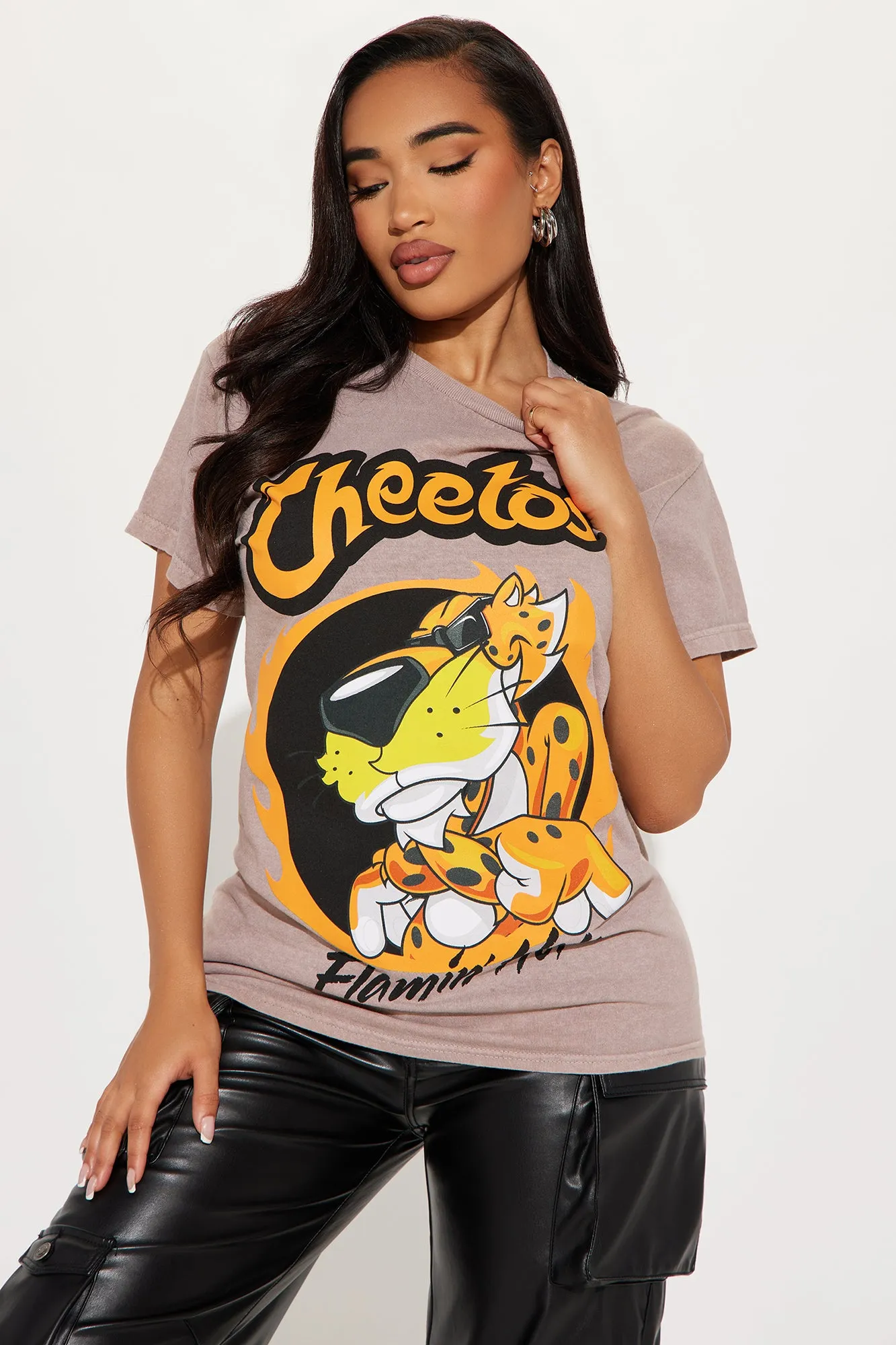 Hot Cheetos Girl Washed Tee - Taupe/combo