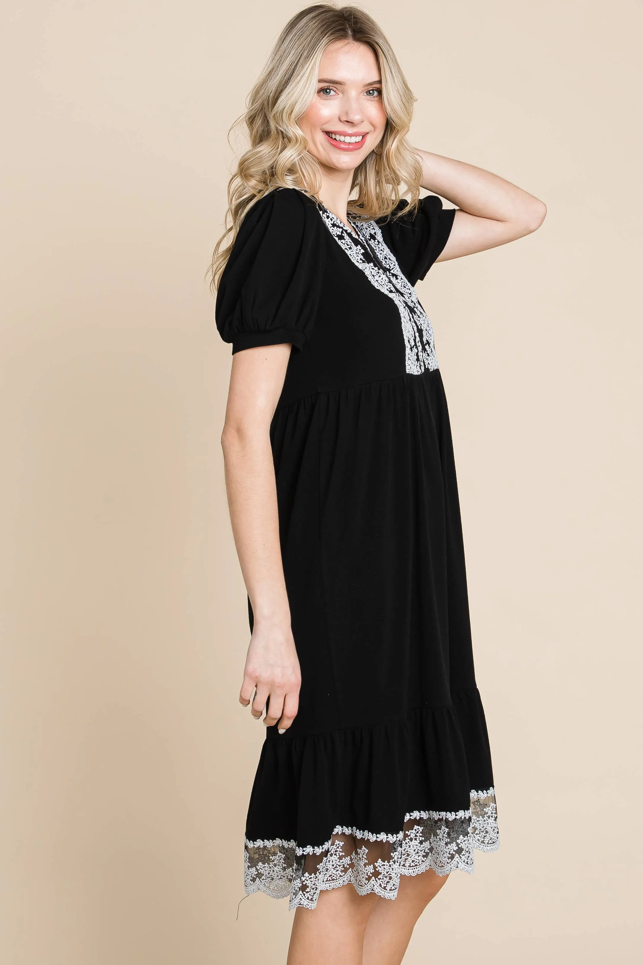 Jenna Lace Detailed V-neckline Dress