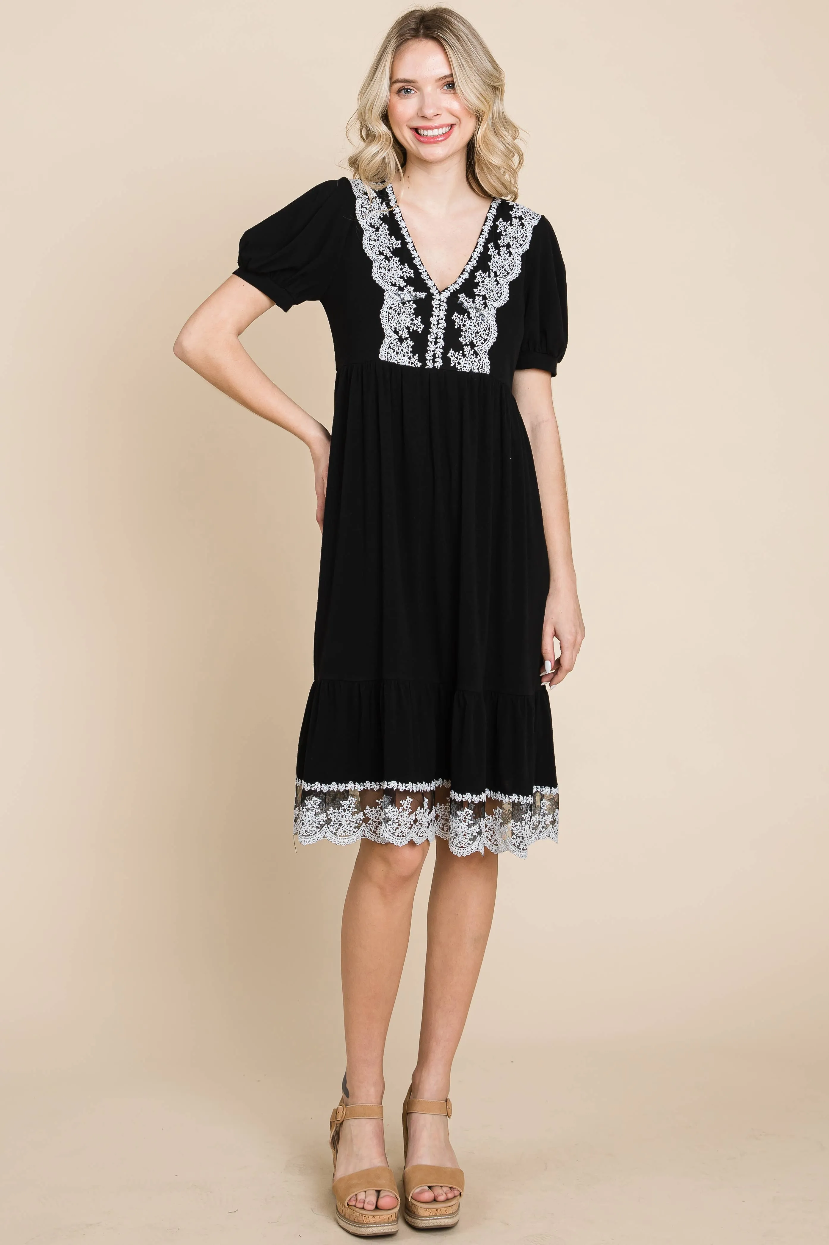 Jenna Lace Detailed V-neckline Dress