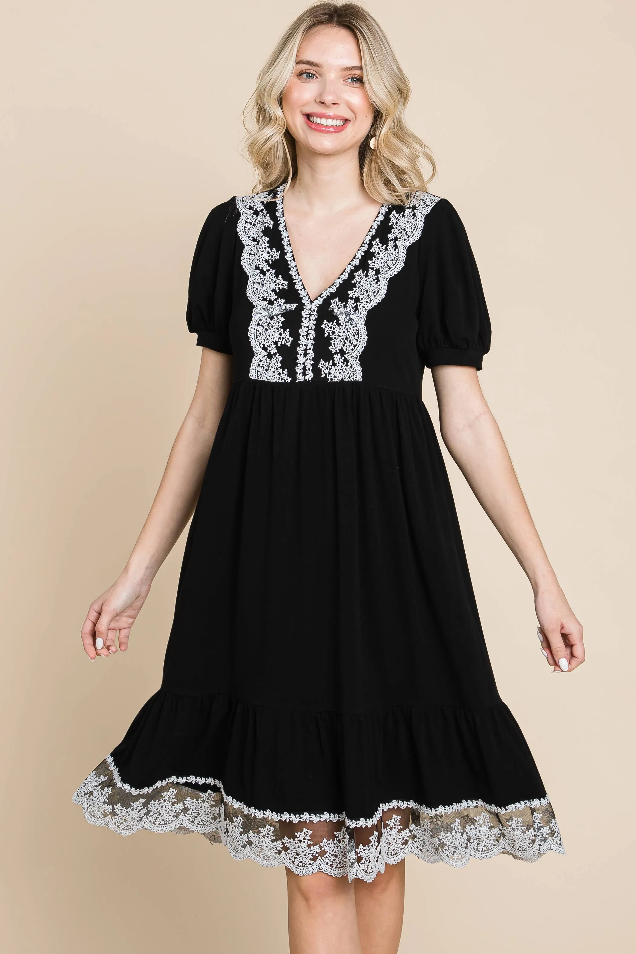 Jenna Lace Detailed V-neckline Dress