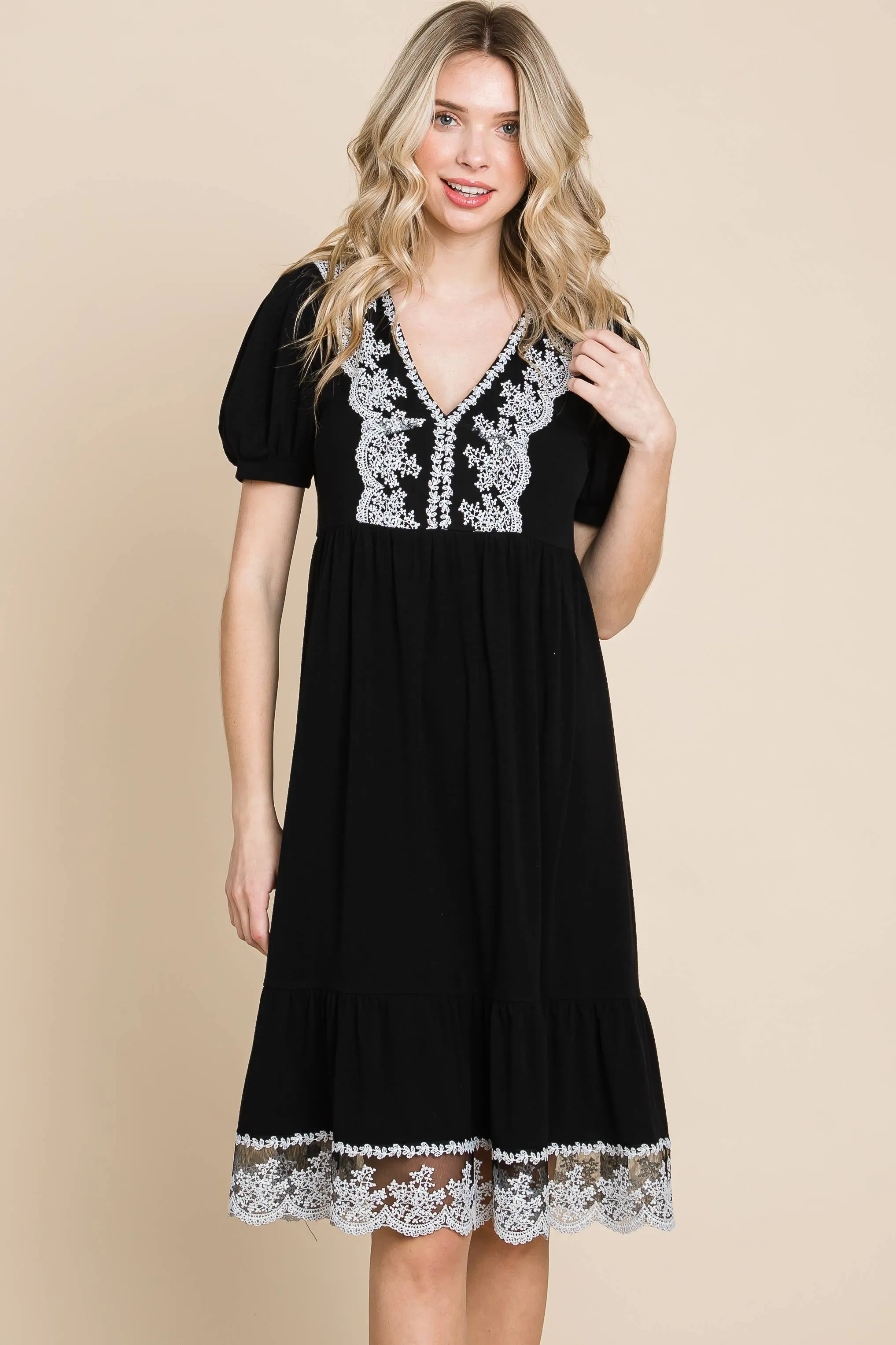 Jenna Lace Detailed V-neckline Dress