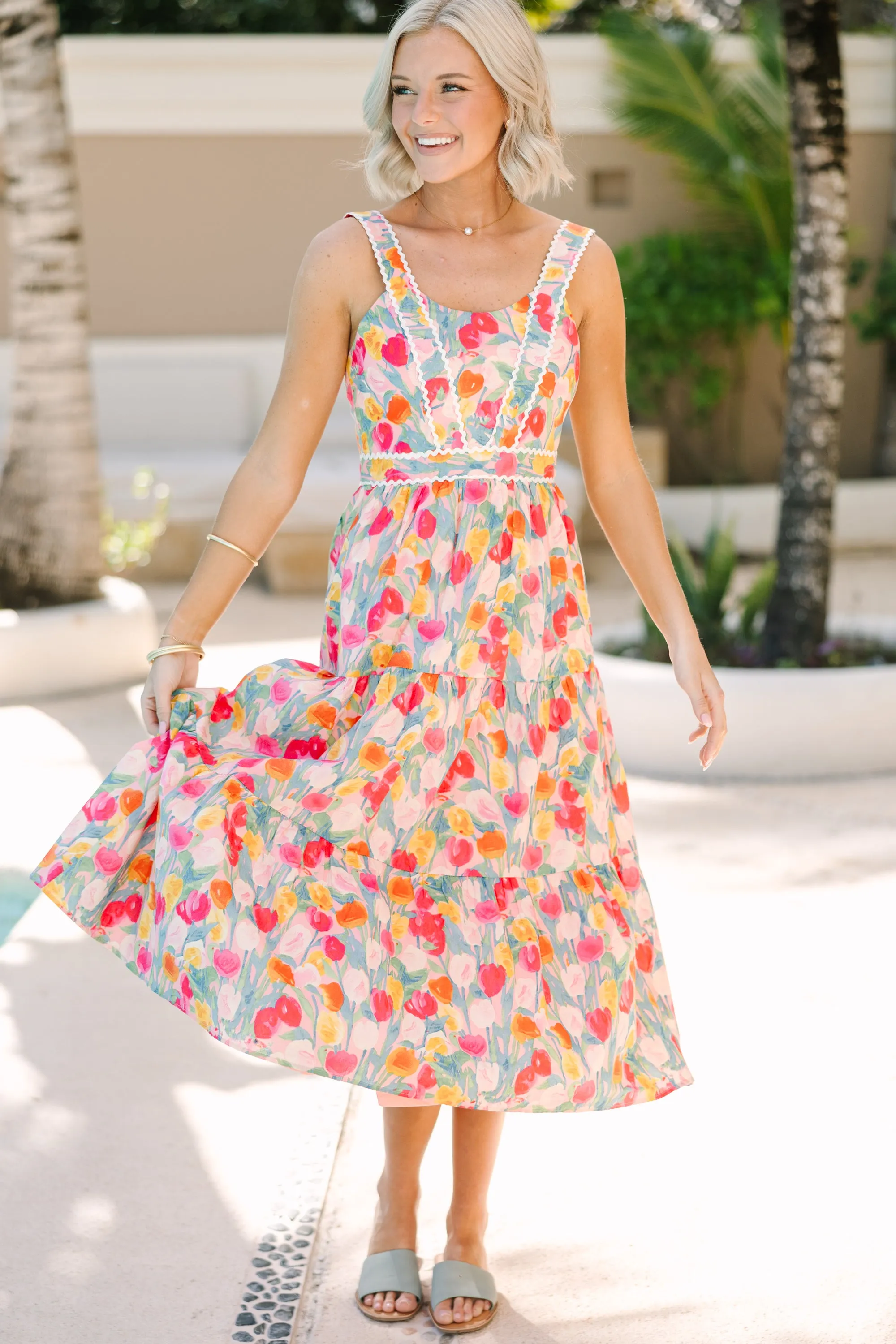 Just For You Pink Floral Midi Dress