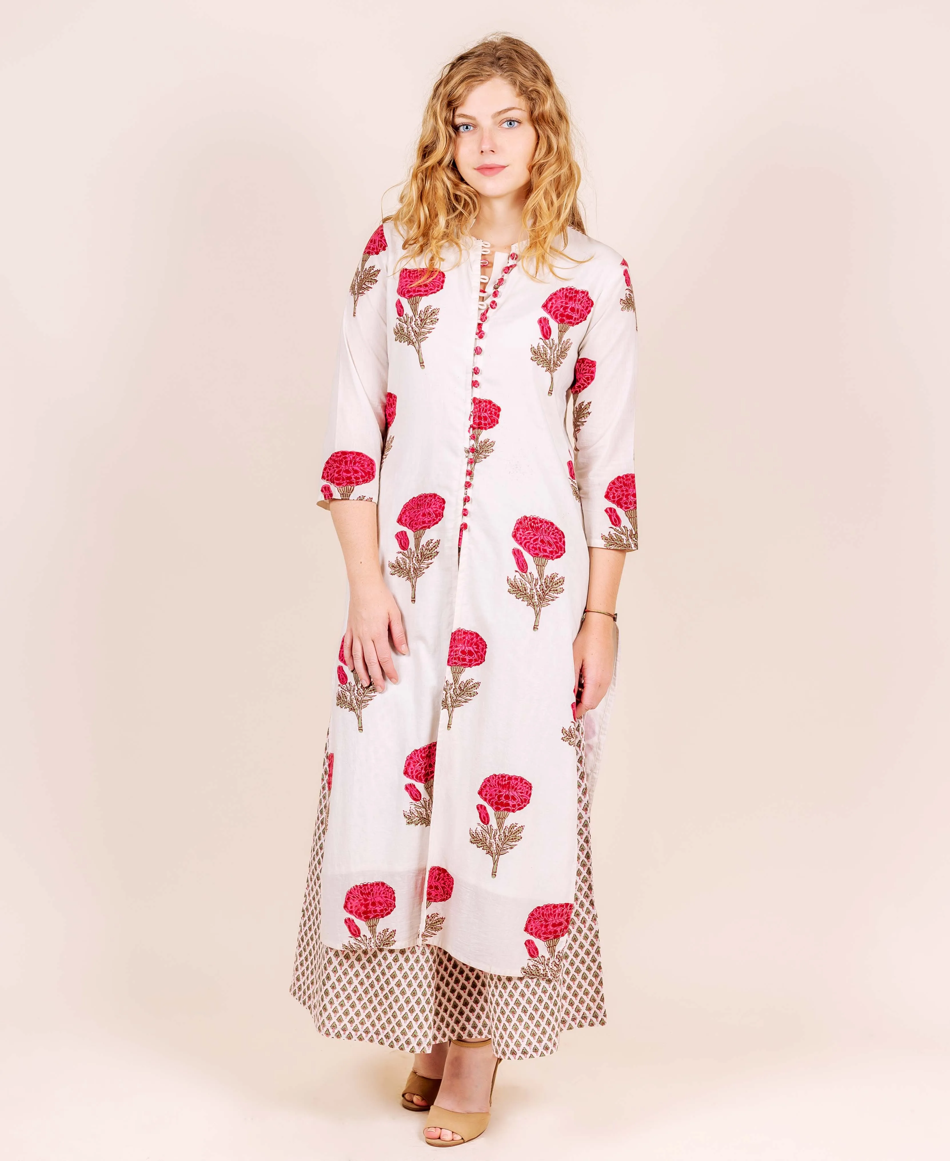 Kimono Style Block Printed Long Kurta