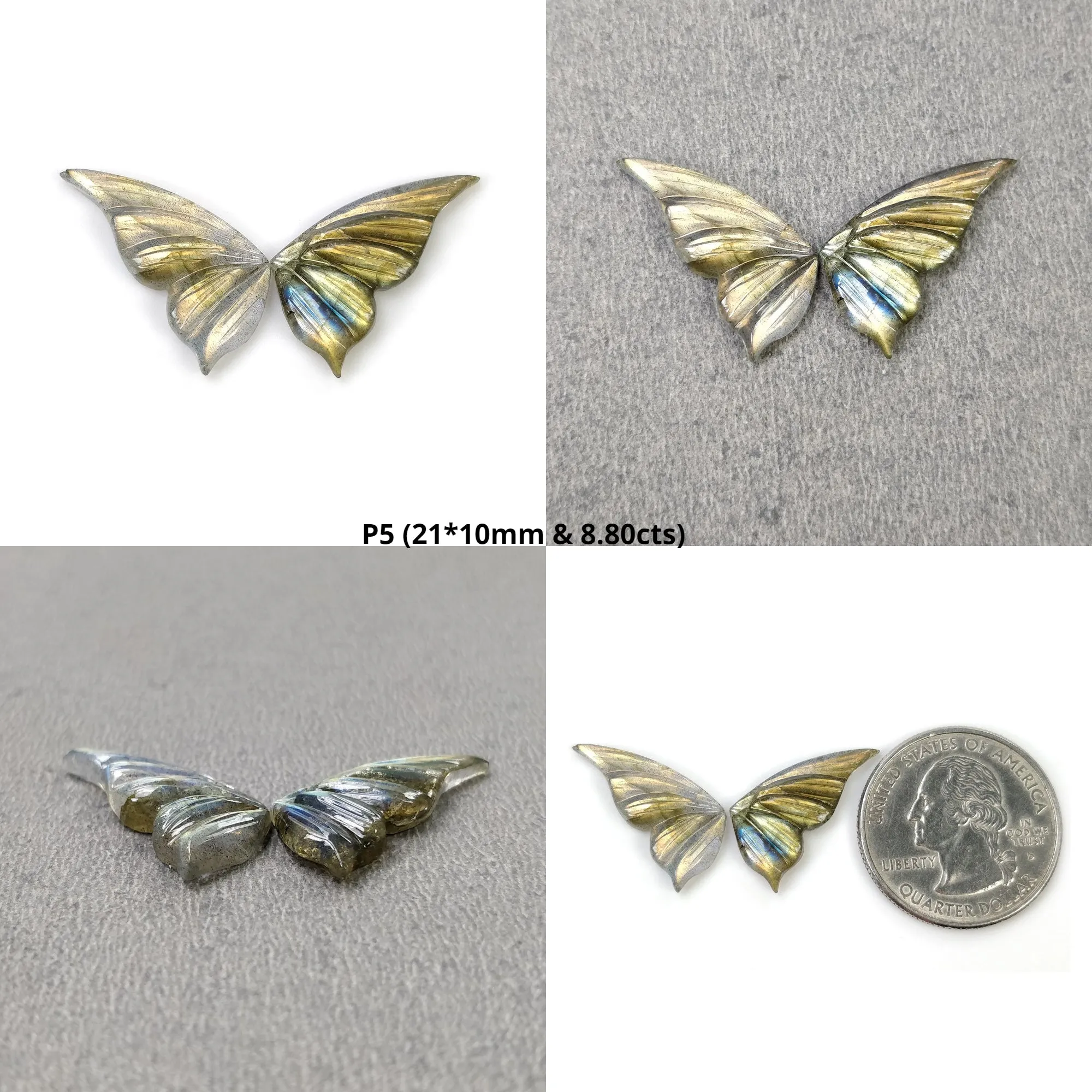 LABRADORITE Gemstone Carving : Natural Untreated Unheated Labradorite Gemstone Hand Carved Butterfly Pair (With Video)